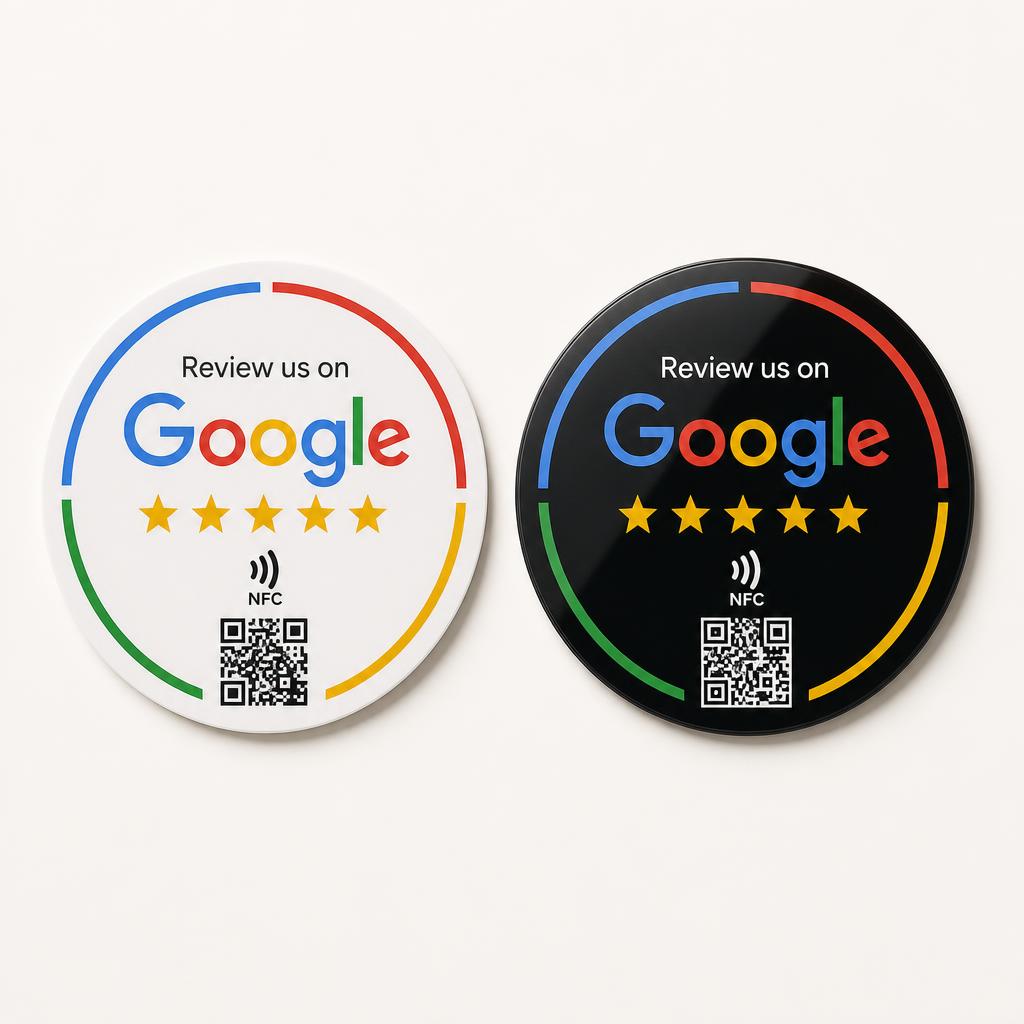 Review Card adesiva tonda oneTap, disponibile in versione bianca e nera