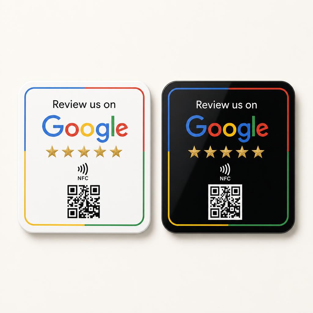 Review Card adesiva quadrata oneTap, disponibile in versione bianca e nera